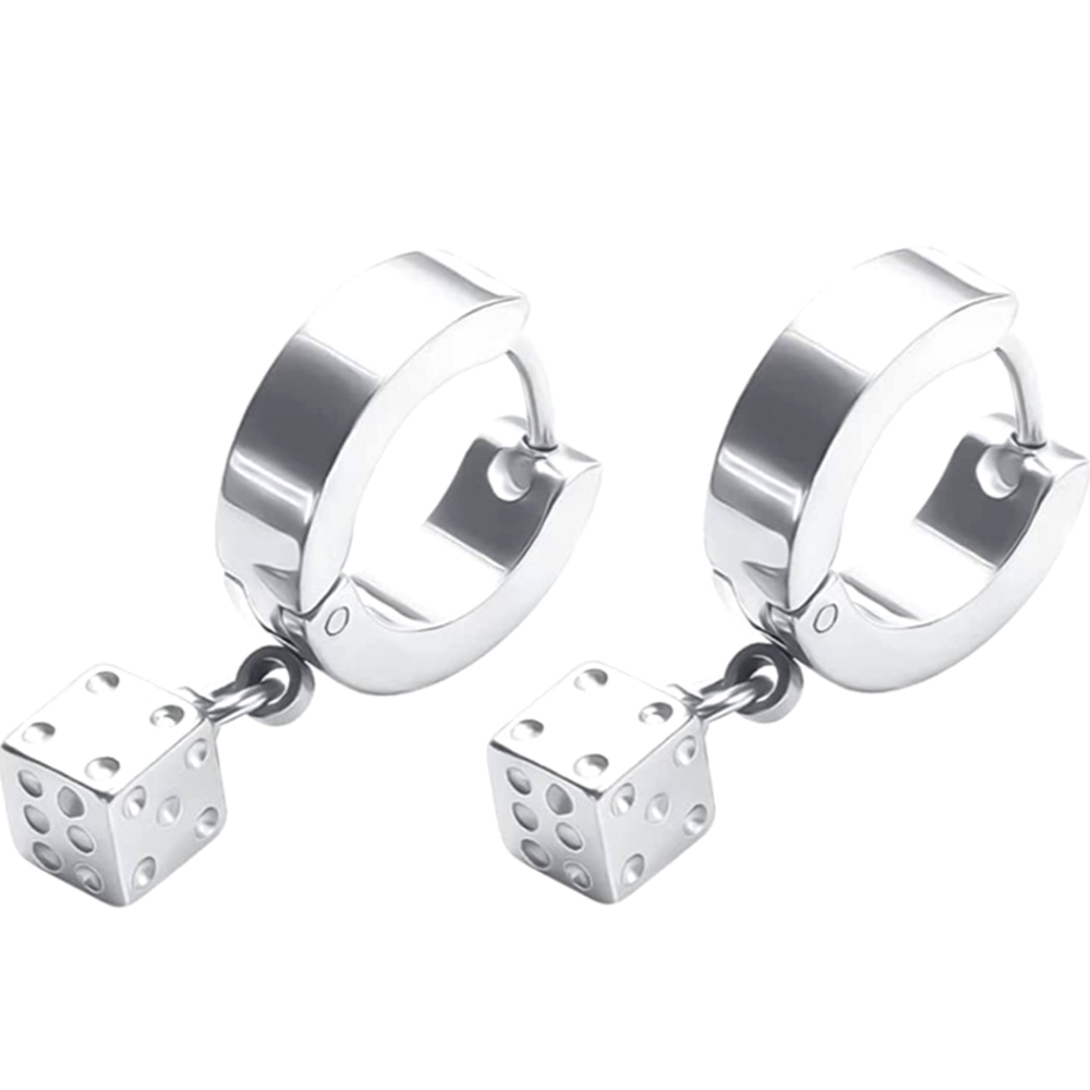 Silver dice huggie hoop earrings NWT